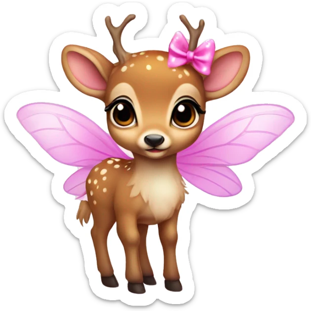 baby deer with fairy wings and a pink bow around its neck  sticker