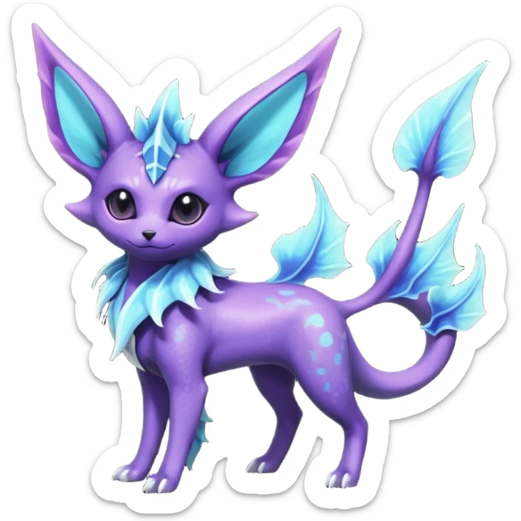 Rare realistic purple indigo violet nebulae shiny sparkly dark-neon glowing bioluminescent edgy badass epic pretty beautiful handsome gorgeous aesthetic colorful vibrant Vernid-Trico-Vaporeon-Espeon-species-Fakemon-creature by LiLaiRa, 4 legs, 1 tail, random markings, (full body) sticker