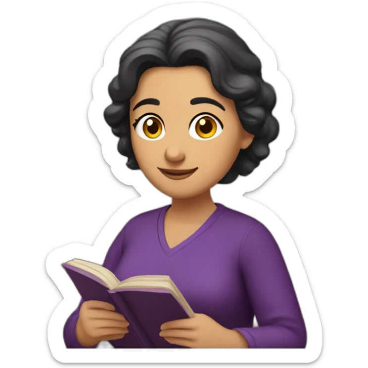 Armenian women with the purple clothes reading book and looking at camera and smiling  sticker