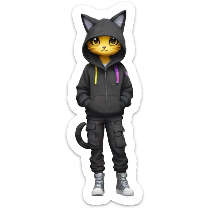 Edgy Anthro cool shy cute colorful urban beautiful pretty anime dark cat-Pokémon-fursona techwear cargo pants hoodie sticker