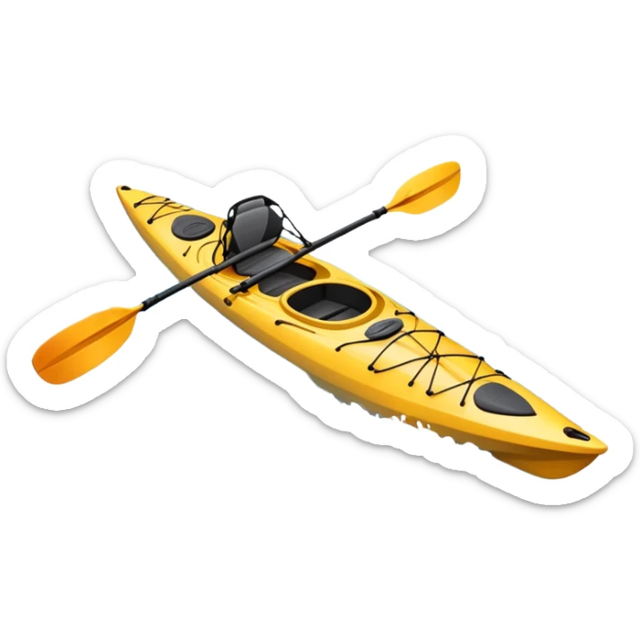 An icon showing a close-up of a sleek kayak with double-bladed paddles gliding through water. Splashes surround the boat as it cuts across a calm surface, symbolizing speed and focus. Transparent background emphasizes the dynamic and personal nature of kayak paddling. sticker