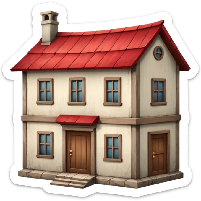 old, tall crooked building with red roof and wooden door




 sticker