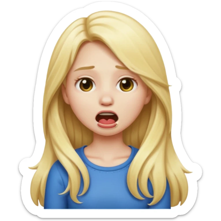 Blonde emoji girl but with long hair and it looks like she’s choking herself sticker