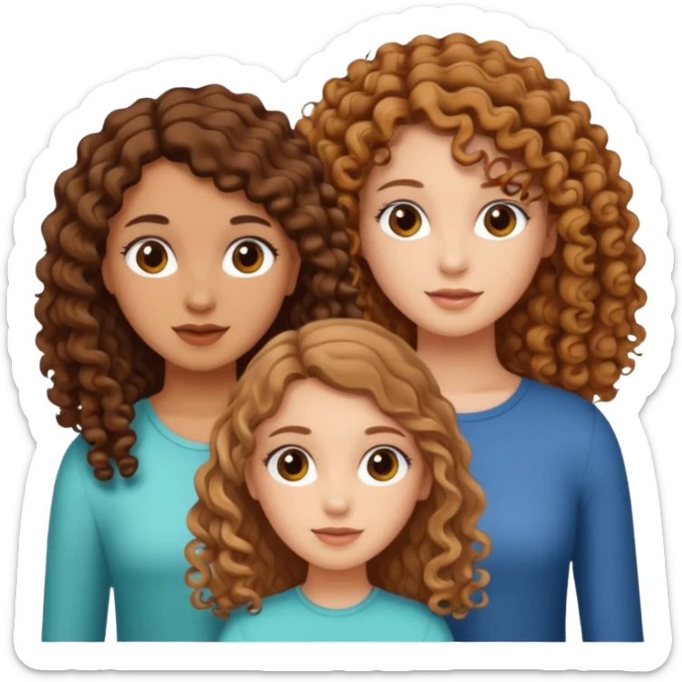 Three white girls, all of off this with brown hair but one whit straight one whit curly and one whit very curly(aesthetic) sticker