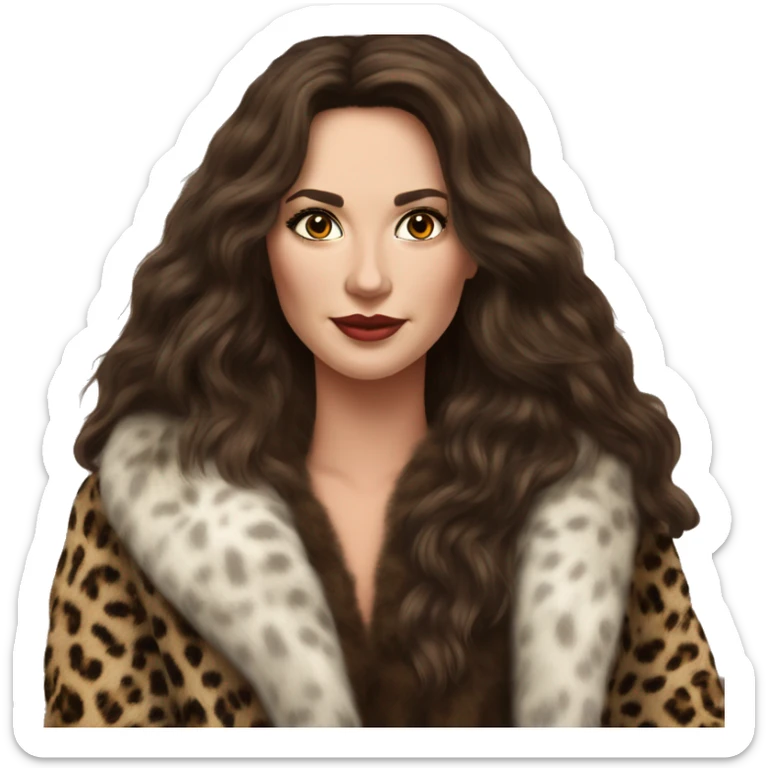 Beautiful Woman Realistic long hair brunette Mob wife fur coat with Leopard  sticker