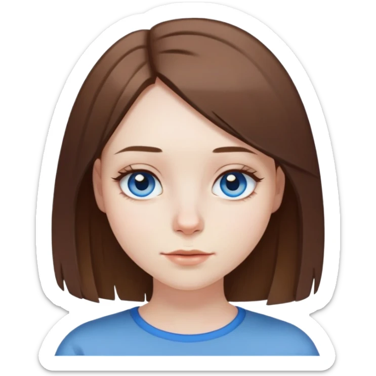 A girl with brown shoulder length layered bob, pale skin, blue eyes and nose piercing  sticker