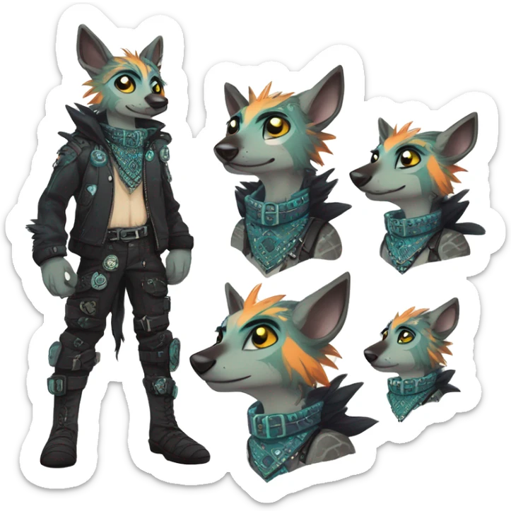 cute cool edgy fantasy animal fursona creature by griffsnuff & LiLaiRa & Falvie with edgy colors with patterns and a spiked collar full body sticker