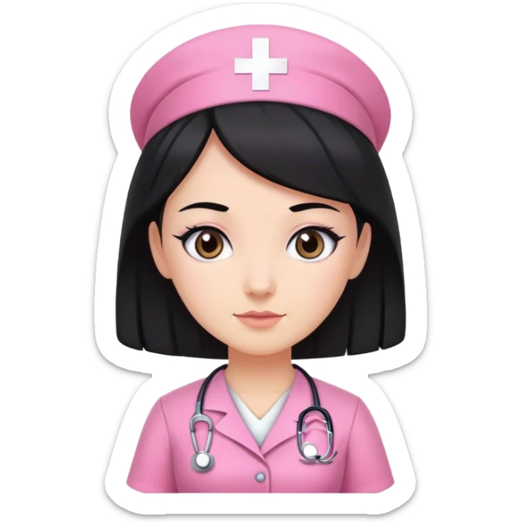 nurse dress pink with black hair and dark eye color sticker