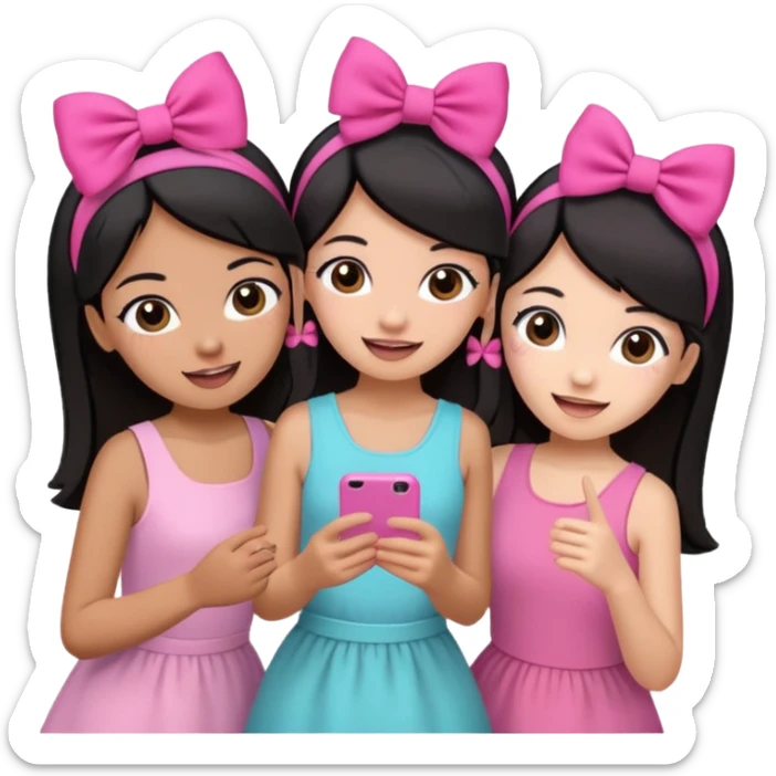3 brown friends having fun, one with black hair, 2 with brown hair, girly style sticker