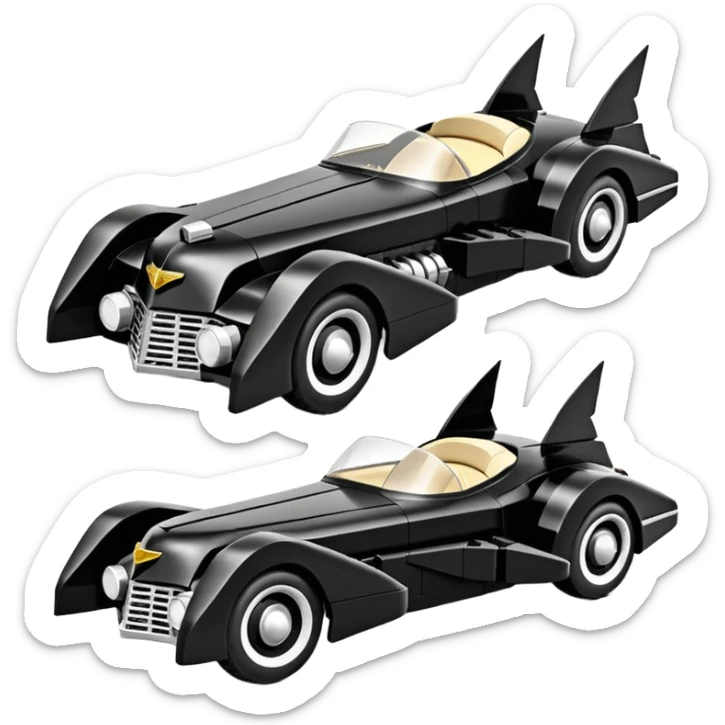  the animated series aerodynamic opulent dark futuristic concept Batmobile loosely based on 1956 V16 Cadillac roadster Lego (flat long straight faceted mechanical body) winged stealthy street hot rod  sticker