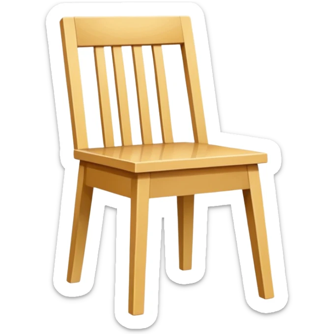 style wooden chair made of light brown wood with a yellowish tone. The design should match the reference image — modern and geometric with a solid, squared frame and slatted backrest and seat. Clean lines, minimalistic style, soft shading, and no background. sticker