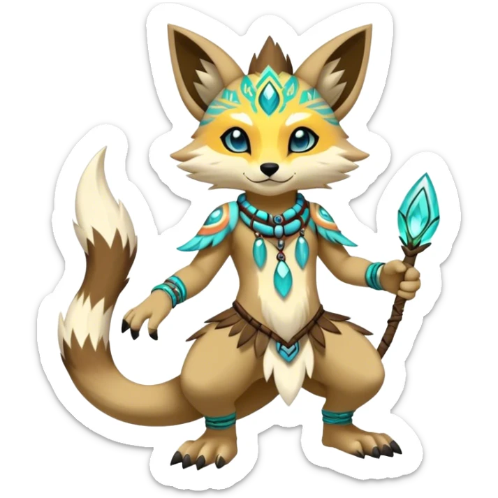 Anthro Sona Cool Edgy Cute Colorful Shy Shamanic Tribal Shiny Fakemon-Fantasy-Creature Full Body sticker