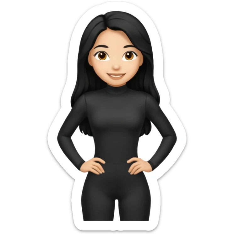 Make a lightskin Hispanic girl with long black hair. Wearing an all black tight jumpsuit  sticker