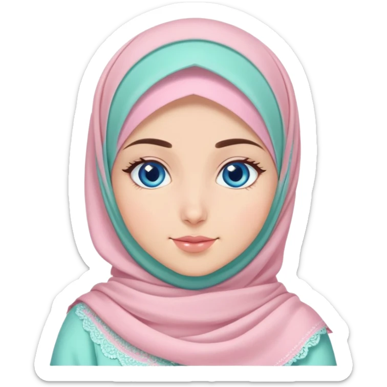 Turkish beautiful finish Konya girl blue eyes with sugar pink and mint hijab islamic dress and with celebrating the eid days  sticker