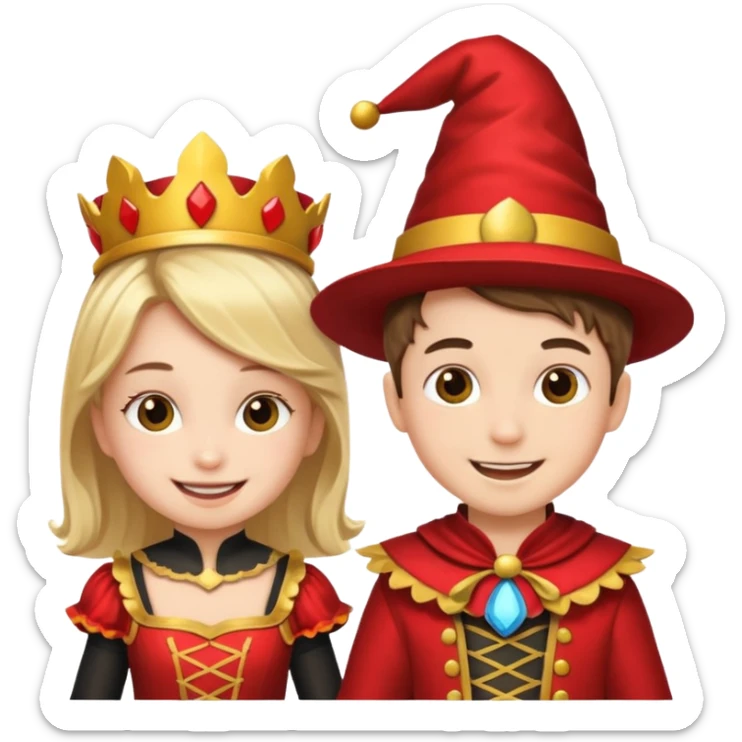 crie uma imagem com duas crianças fantasiadas brincando, um menino e uma menina sticker