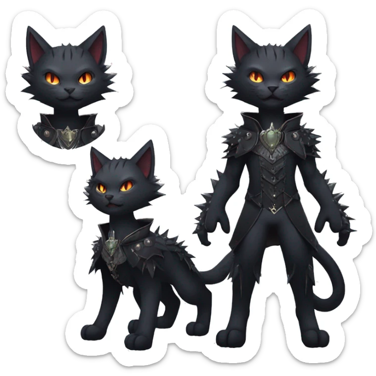 cool edgy fantasy dark-shadow-themed animal vampiric cat hybrid Fakemon  with a spiky collar full body sticker