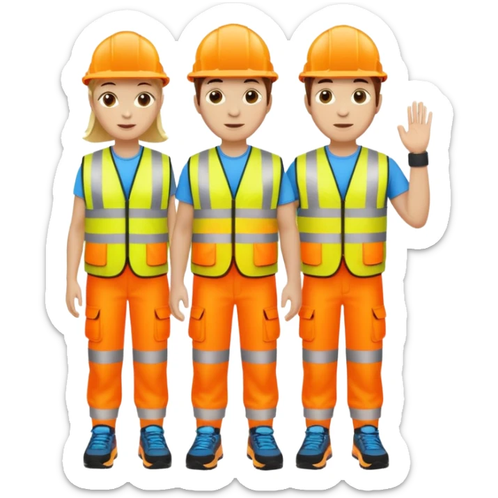 group of three people walking, all in high-visibility vests, no hard hats, wearing trainers sticker