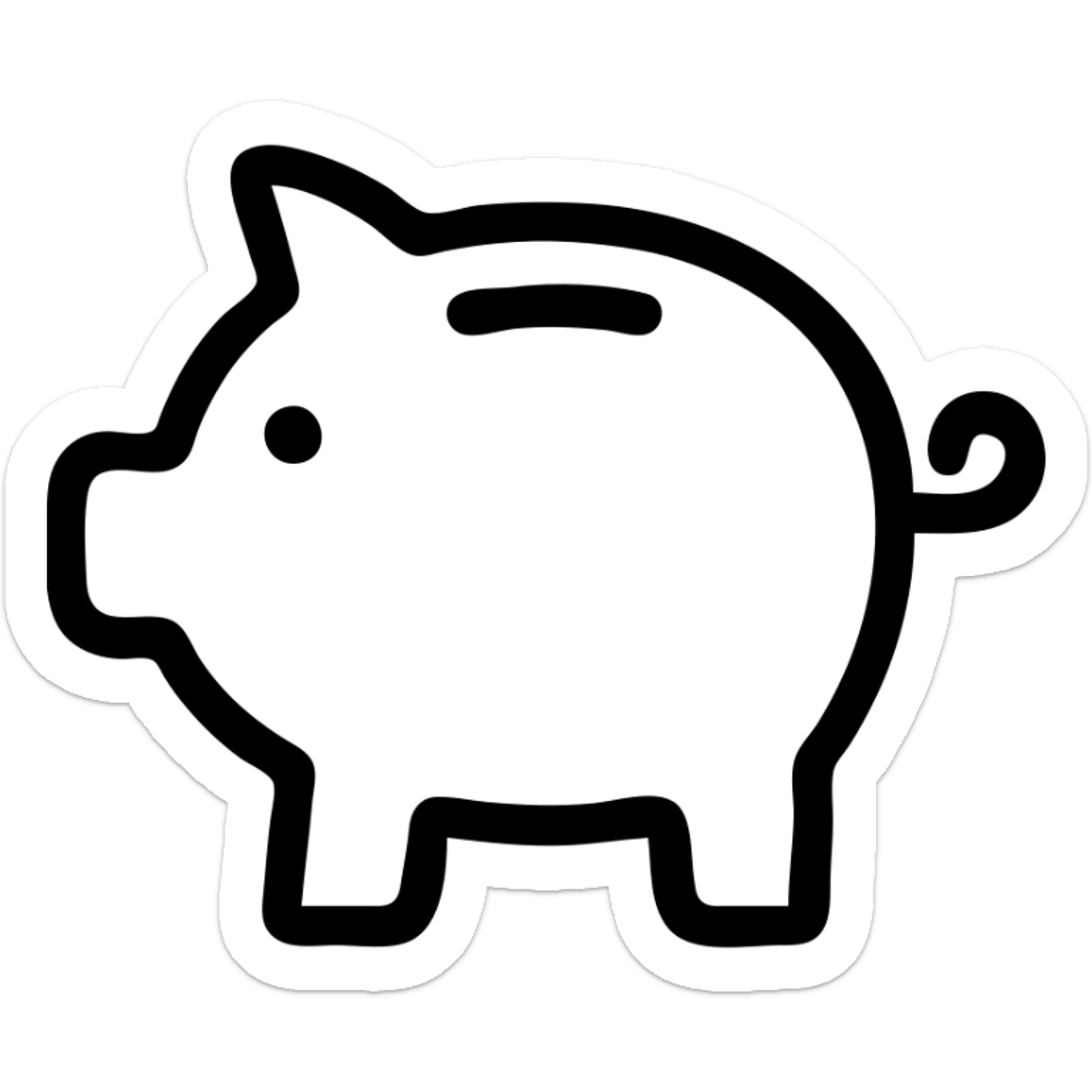 minimalist outline icon of a piggy bank, finance theme sticker