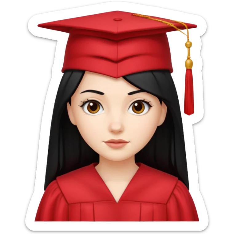 white girl with straight black hair graduating in a red cap and gown sticker
