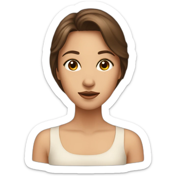 A girl with an elongated oval face, brown hair, brown eyes, nasolabial folds sticker