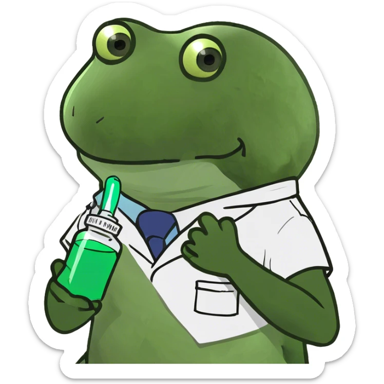 bufo the doctor, holding a green medicine, full doctor outfit sticker