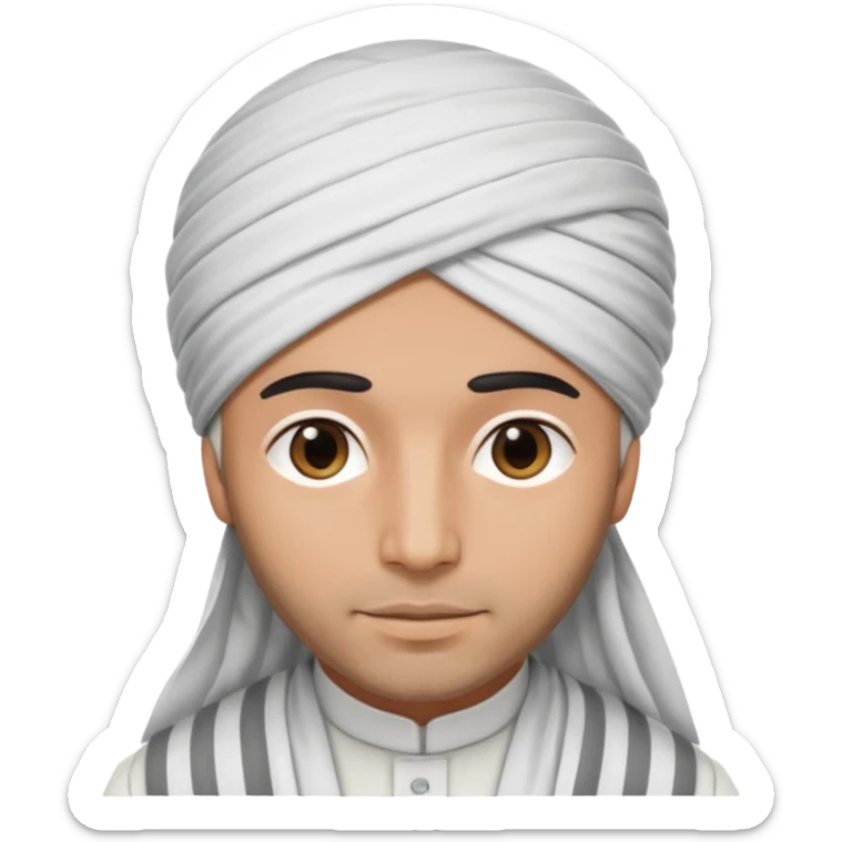 Un arabe que lleve un turbante de color blanco con rayas gris que solo lleve la cabeza sticker