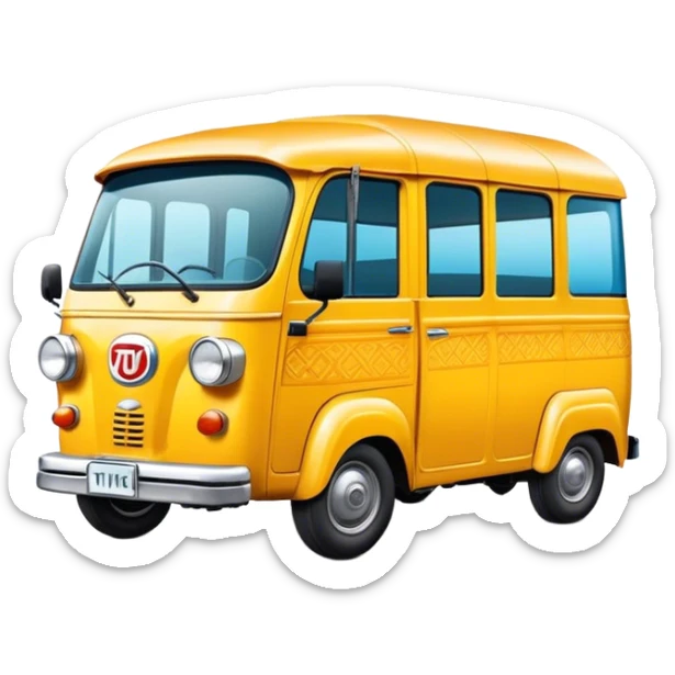 Cinematic Realistic Tuk Tuk Pop Culture Emoji, featuring a vibrant portrayal of the iconic Thai tuk tuk rendered with dynamic textures and lively, urban lighting. sticker