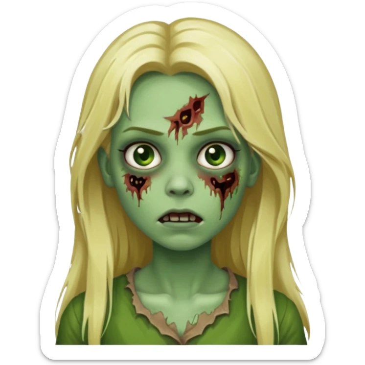 girl zombie with blonde long hair green skin and with no angry face sticker