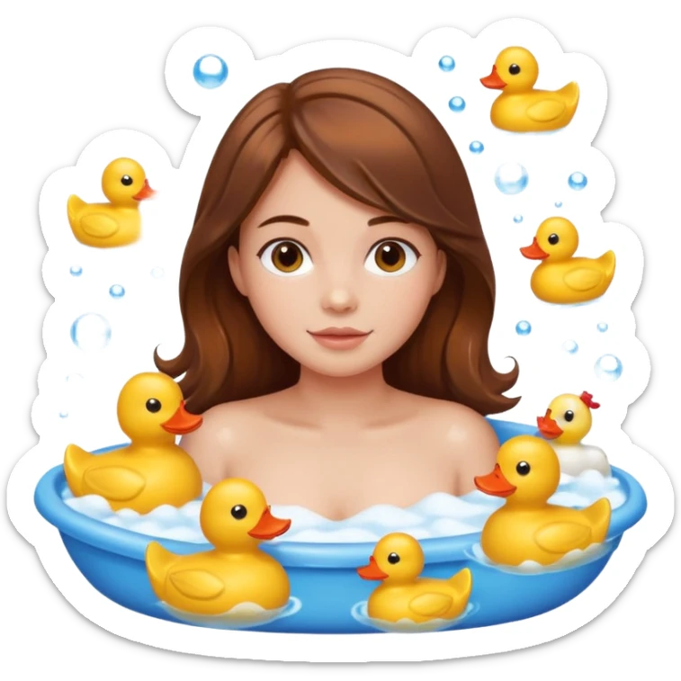 bath, food, toys, brown hair girl sticker