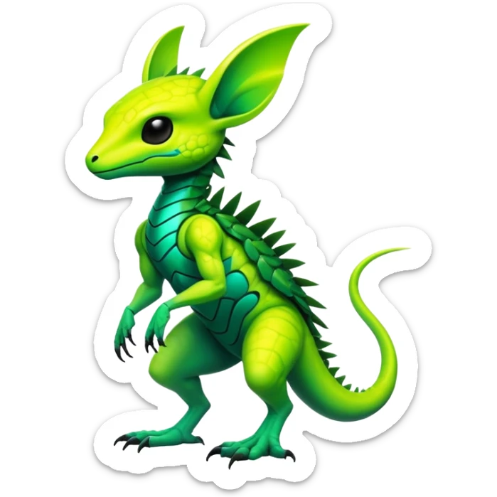 Tropical futuristic lush cool edgy neon Fionbri-Vernid-ET-creature (full body) sticker