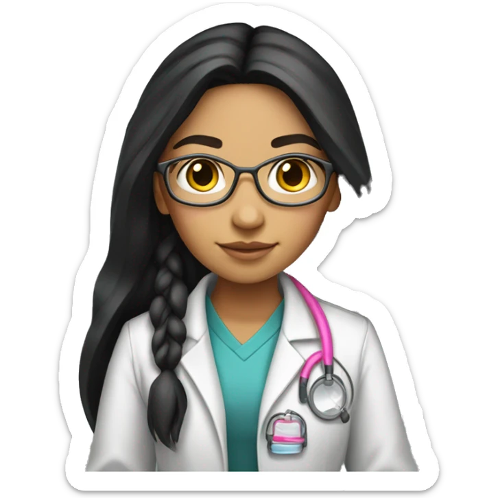  young beautiful Native American  female idol scientist with long black hair with pink accents sticker