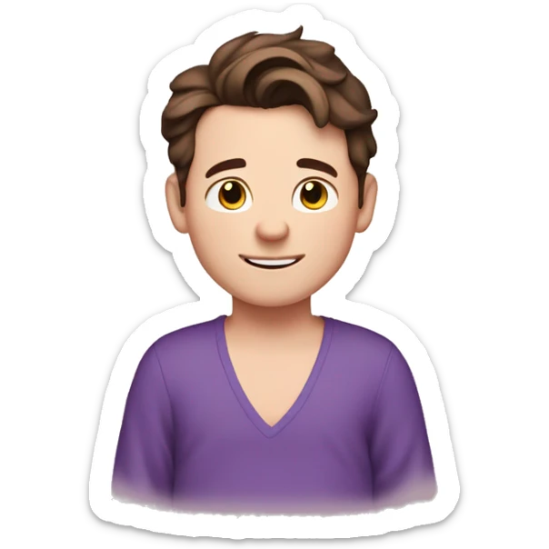 1boy tom holland very short hair wearing a purple maternity dress flat chest pregnant big belly holding his belly smiling closed eyes male cute sticker