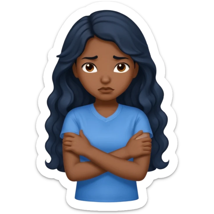 Hispanic girl with dark, long, wavy hair crossing her arms and pouting sticker