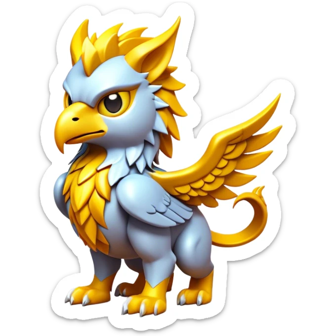 Clash of Clans aesthetic: Cinematic fierce lightning gryphon Beast Emoji, rendered in a 3D vector-style similar to standard emojis with minimal shading and bold, simplified shapes. A compact, isometric mythical creature with wild, majestic features and fierce yet endearing eyes, softly glowing with a primal enchanted charm. Simplified yet unmistakably iconic, highly detailed and consistent, glowing with a soft radiant shine and high polish. Stylized with a touch of mythical wildness and a soft glowing outline, capturing the essence of a legendary beast with a friendly, playful allure! sticker
