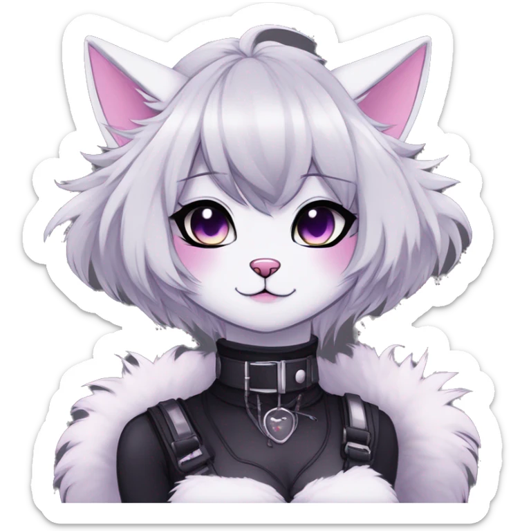Gorgeous furry gothic dark techwear anime style anthro black cat furry sona Fakemon aesthetic and pretty edgy black with collar and harness trending style sticker