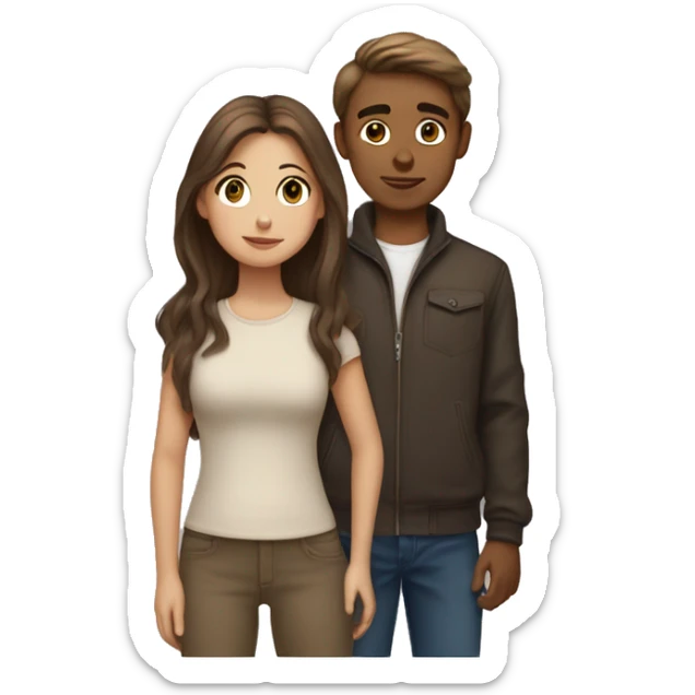 Long brown hair girl in love with a short lightbrown hair boy, who is a so little bit bold  sticker