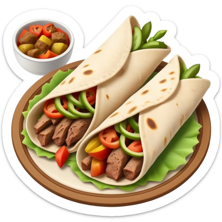 cinematic-realistic-gyros-dish-emoji,-showcasing-succulent,-spiced-meat-wrapped-in-pita-with-fresh-vegetables-rendered-with-lifelike-detail-and-dynamic,-appetizing-lighting. sticker