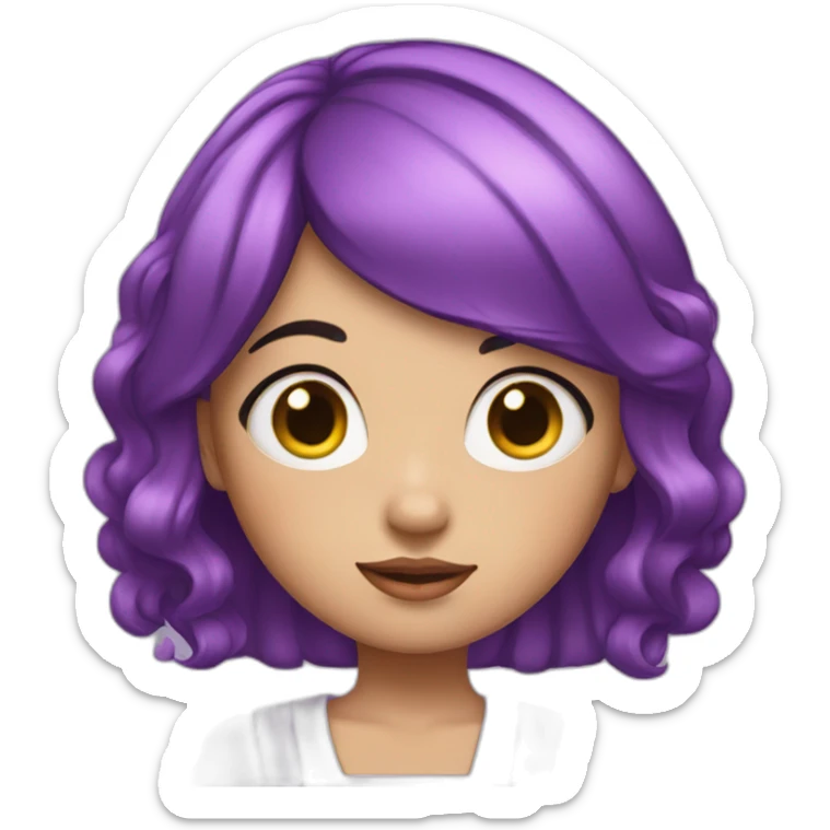girl with striking purple hair. The girl's hair is styled in a hime cut sticker