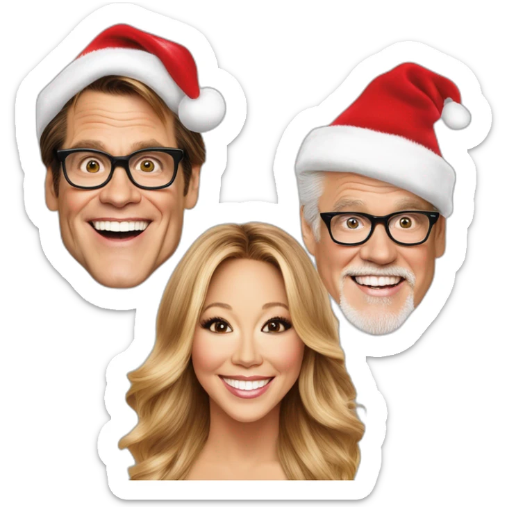 Jim Carrey, Mariah Carey, and Drew Carey wearing santa hats sticker