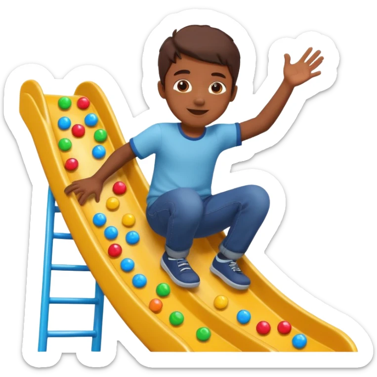 un niño tirandose por un tobogan con dulces en lasm anos sticker