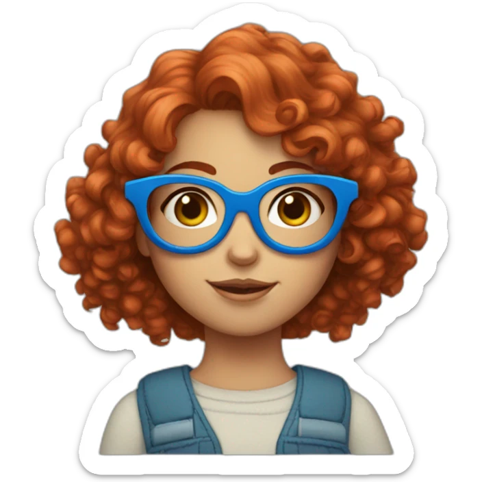 a girl with curly red hair and blue glasses with a cat in her arms sticker