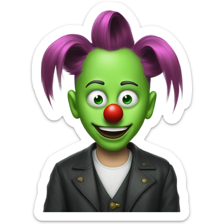 elon musk with a clown face and green nose with a dollar sign on it and puppy dog tongue and ears like an egirl sticker