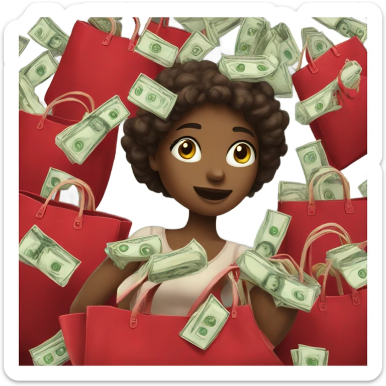 Girl with red bags full of money sticker