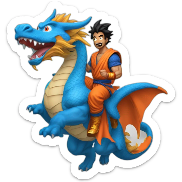 indian adult guy wearing Goku costume riding a blue flying dragon sticker