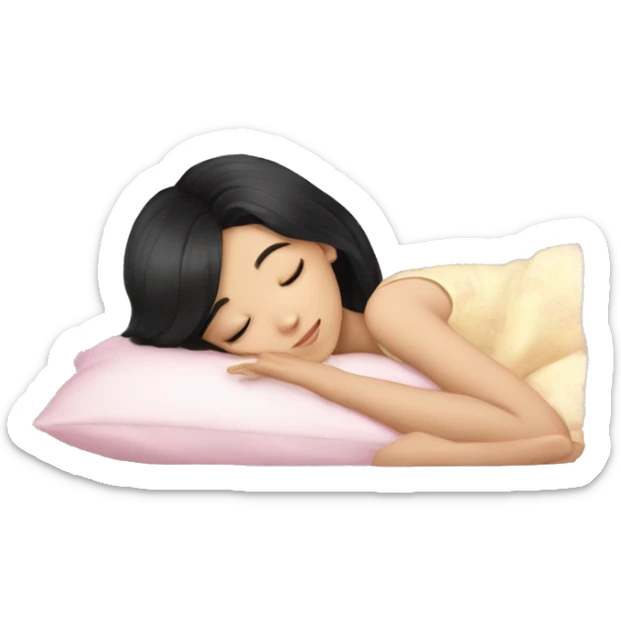 Coquette teenage cute asian black hair girl sleeping  sticker