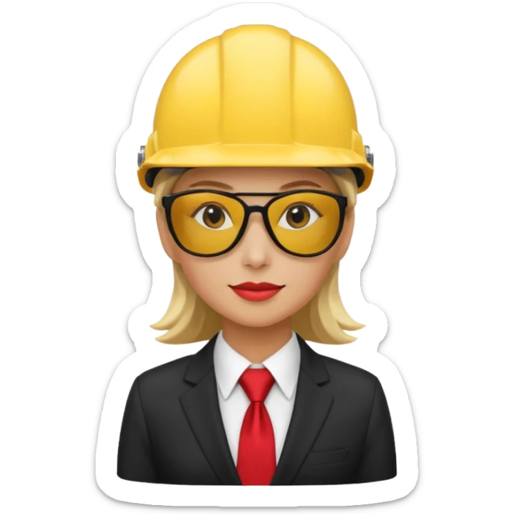 black suit red tie with yellow helmet woman and sunglasses sticker