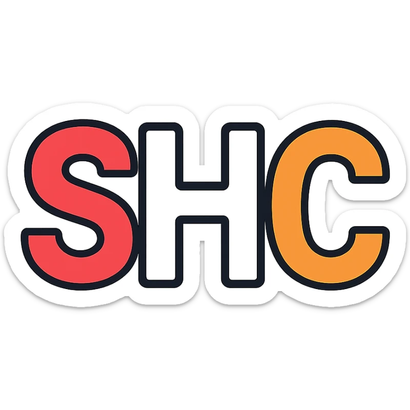 letters SHC in a simple sans-serif font, S in red, H in white, C in orange sticker