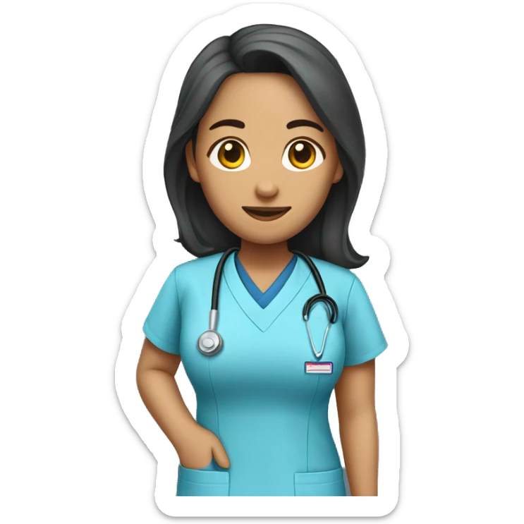 Female nurse with blue scrubs, Filipino of descent, half body shot  sticker