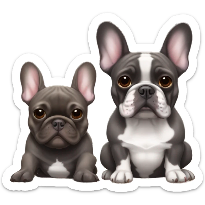 dark gray french bulldog happy alongside a dark brown brindle French bulldog, best friends sticker