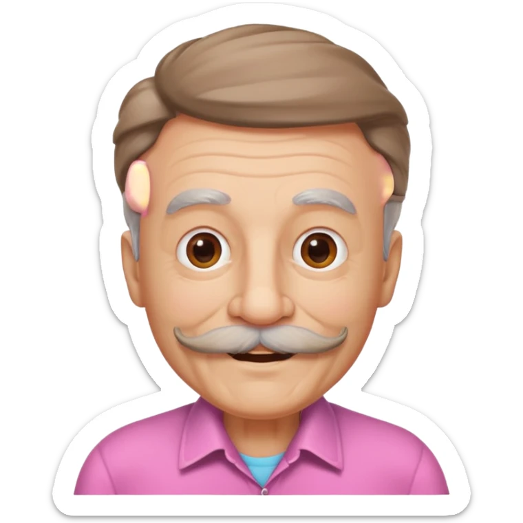 old guy with funny hair and brown shades and big  pink mustache sticker